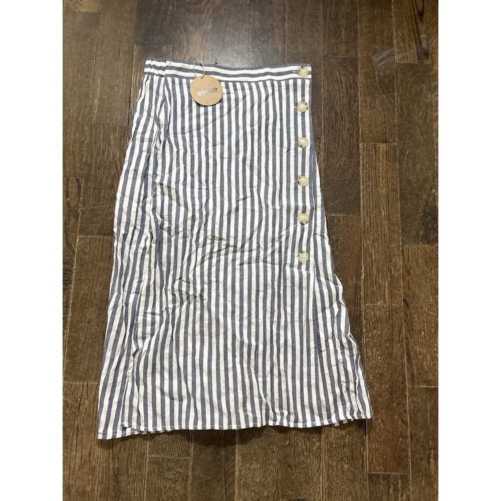 Essue Blue & White Stripped Skirt Large NWT‎ 100% Cotton Lined